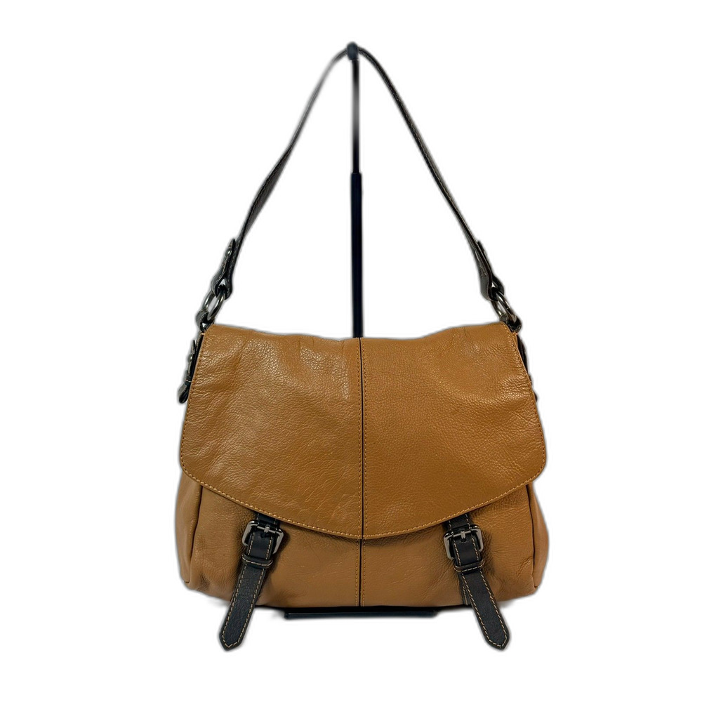 Nino Bossi Brown Camel Leather Shoulder Bag Two Tone Messenger Preppy Boho EUC